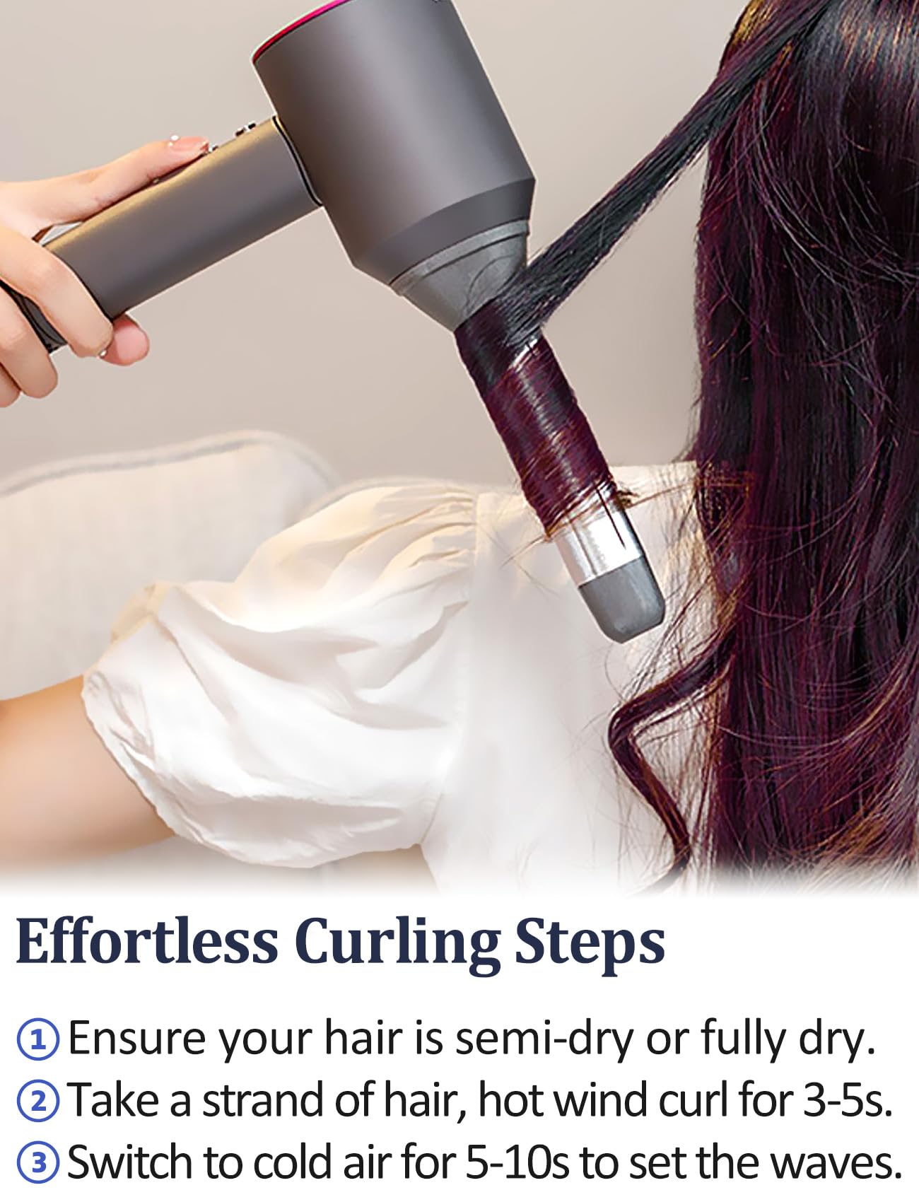 Nekuma long-hair waves created with dual-direction wand