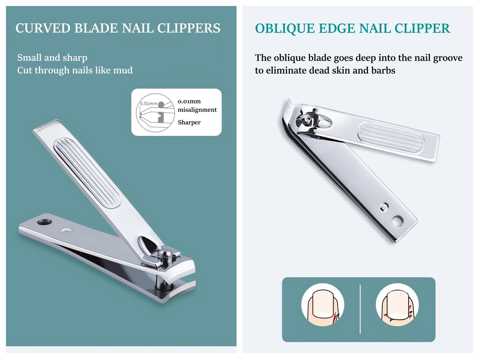 NEMIBAD toenail clipper close-up shows sturdy blade for thick nails.