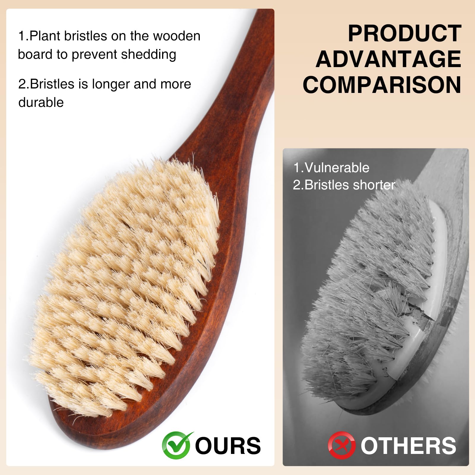 NENO CICI eco-friendly wooden handle offers sustainable shower cleansing option.