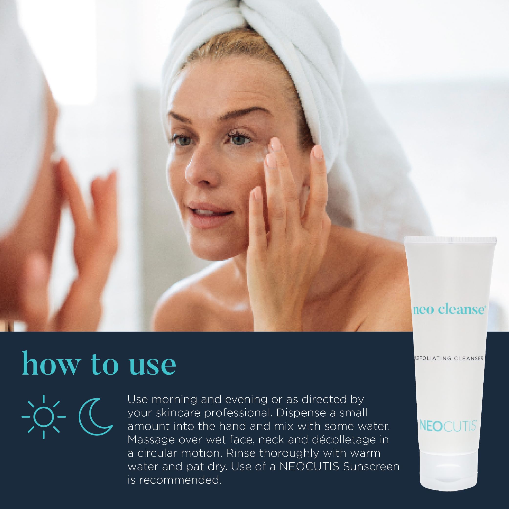 NEOCUTIS Neo Cleanse dermatologist-tested badge on packaging