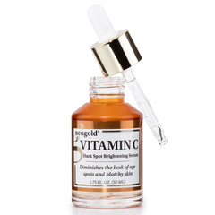 Neogold Brightening Vitamin C Serum bottle closeup, fragrance-free formula for brighter, even-toned skin.