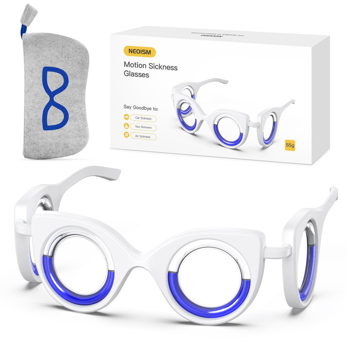 NEOISM motionsickness glasses visual stabilization for smoother car rides.