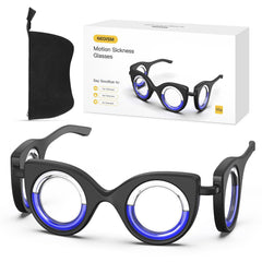 Neoism motion sickness glasses with anti glare lensless design for stable viewing during travel.