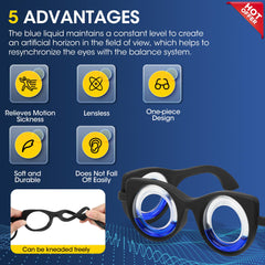 Neoism motion sickness glasses easy-to-use design helps focus on stationary objects during travel.