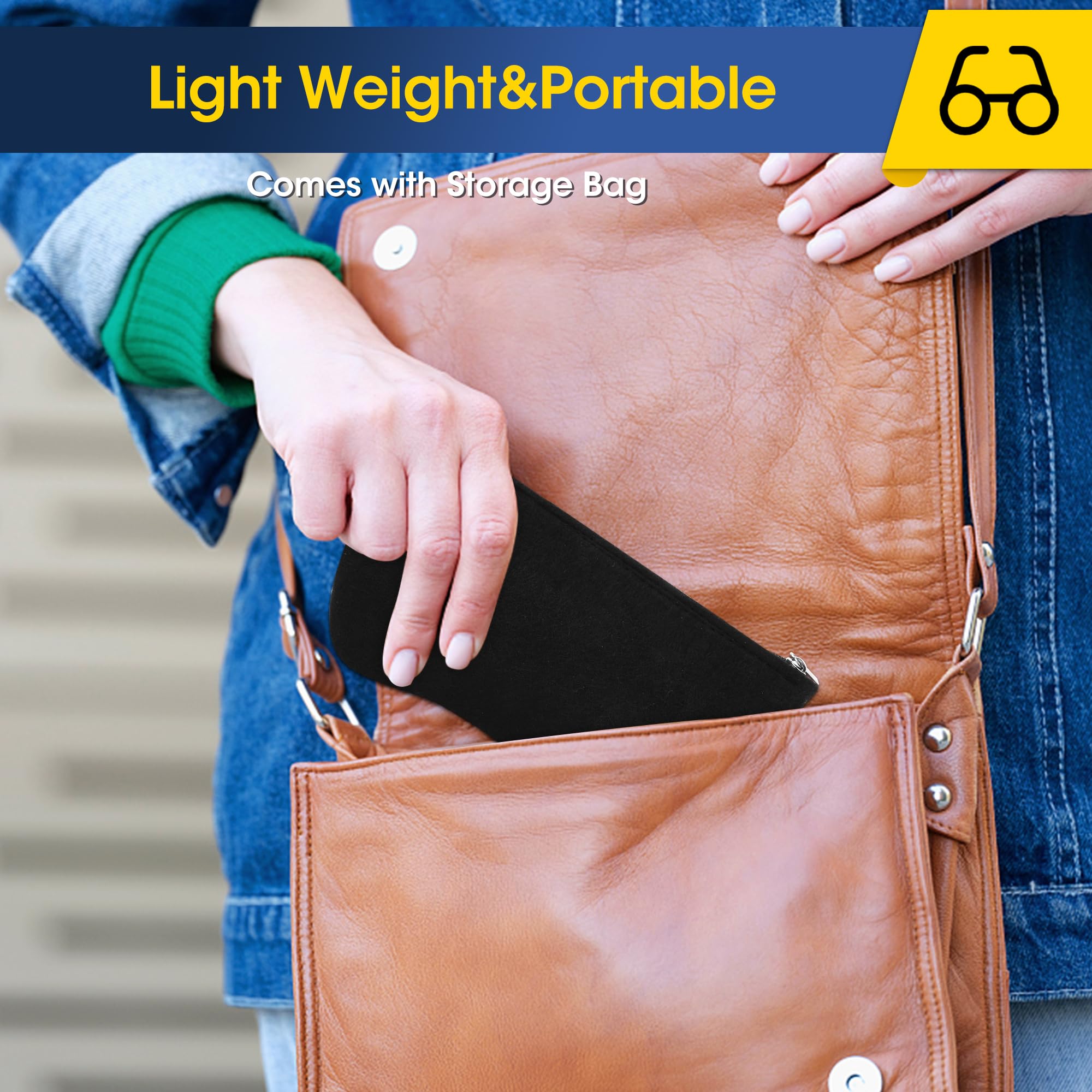 Neoism motion sickness glasses include a protective storage bag for convenient travel.