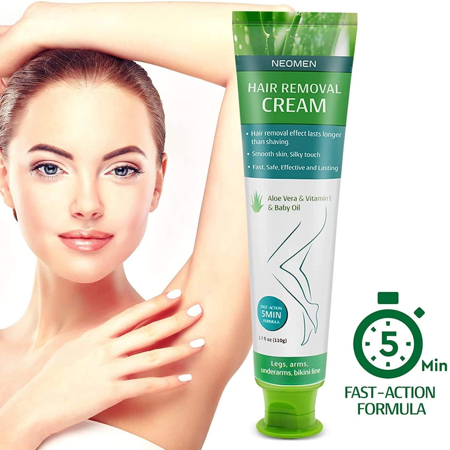 NEOMEN hair removal cream application glide shows smooth coverage for precise bikini line use