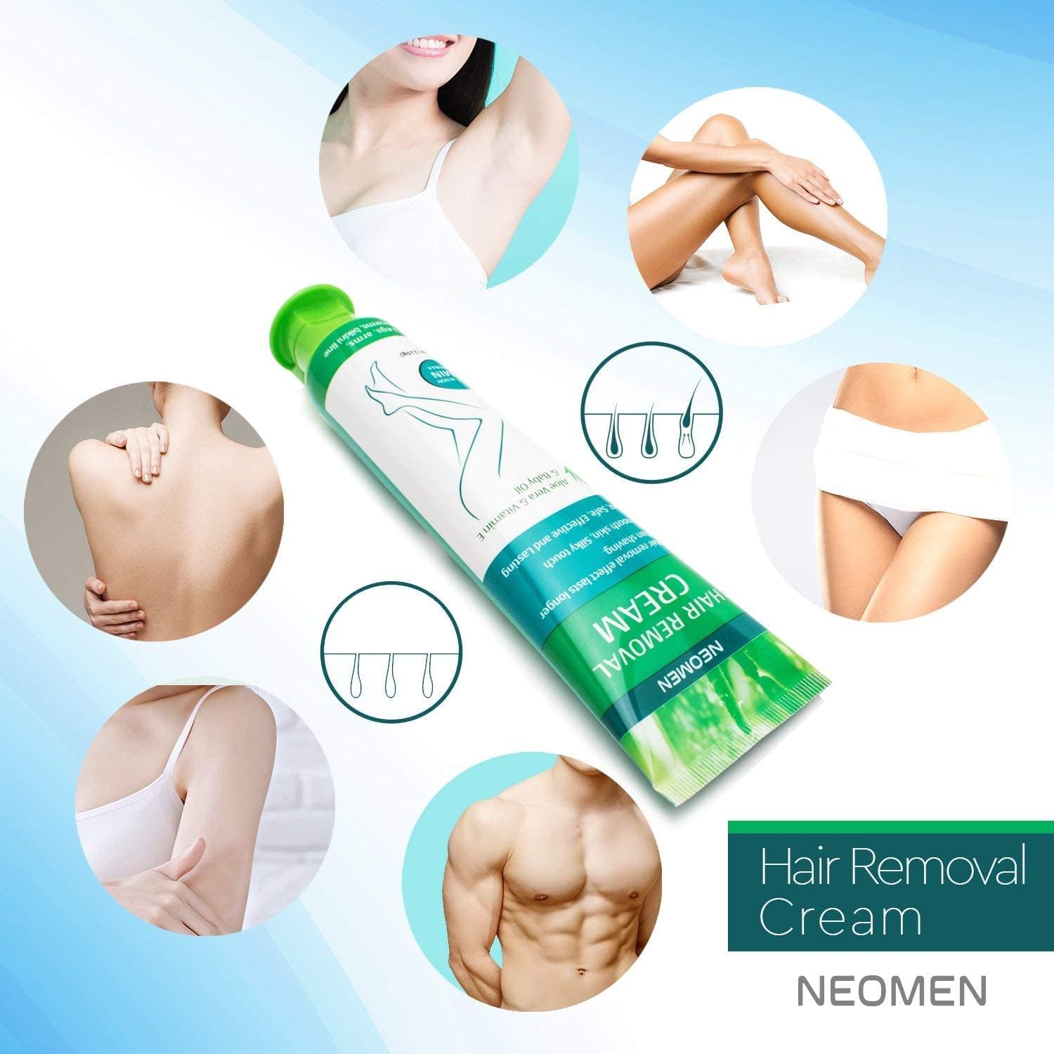 NEOMEN hair removal cream texture closeup highlighting creamy formula