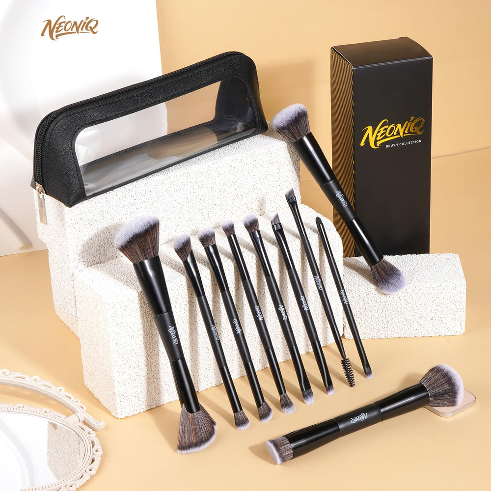 NEONIQ travel kit protective bag keeps brushes organized and portable for on-the-go touch-ups.