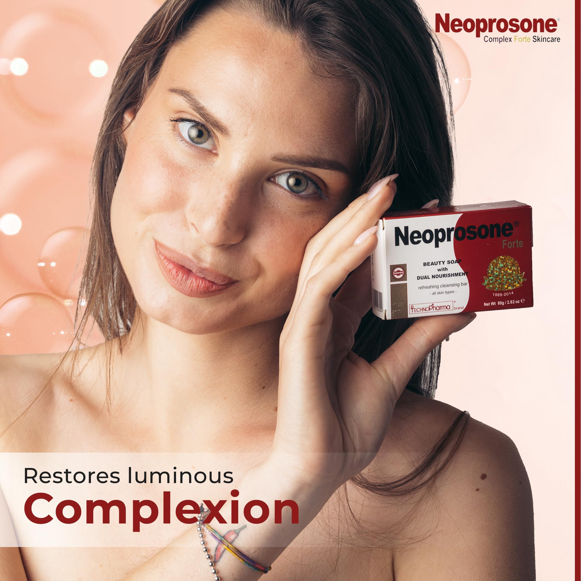 Neoprosone Skin Brightening Soap being applied to the face for even tone.