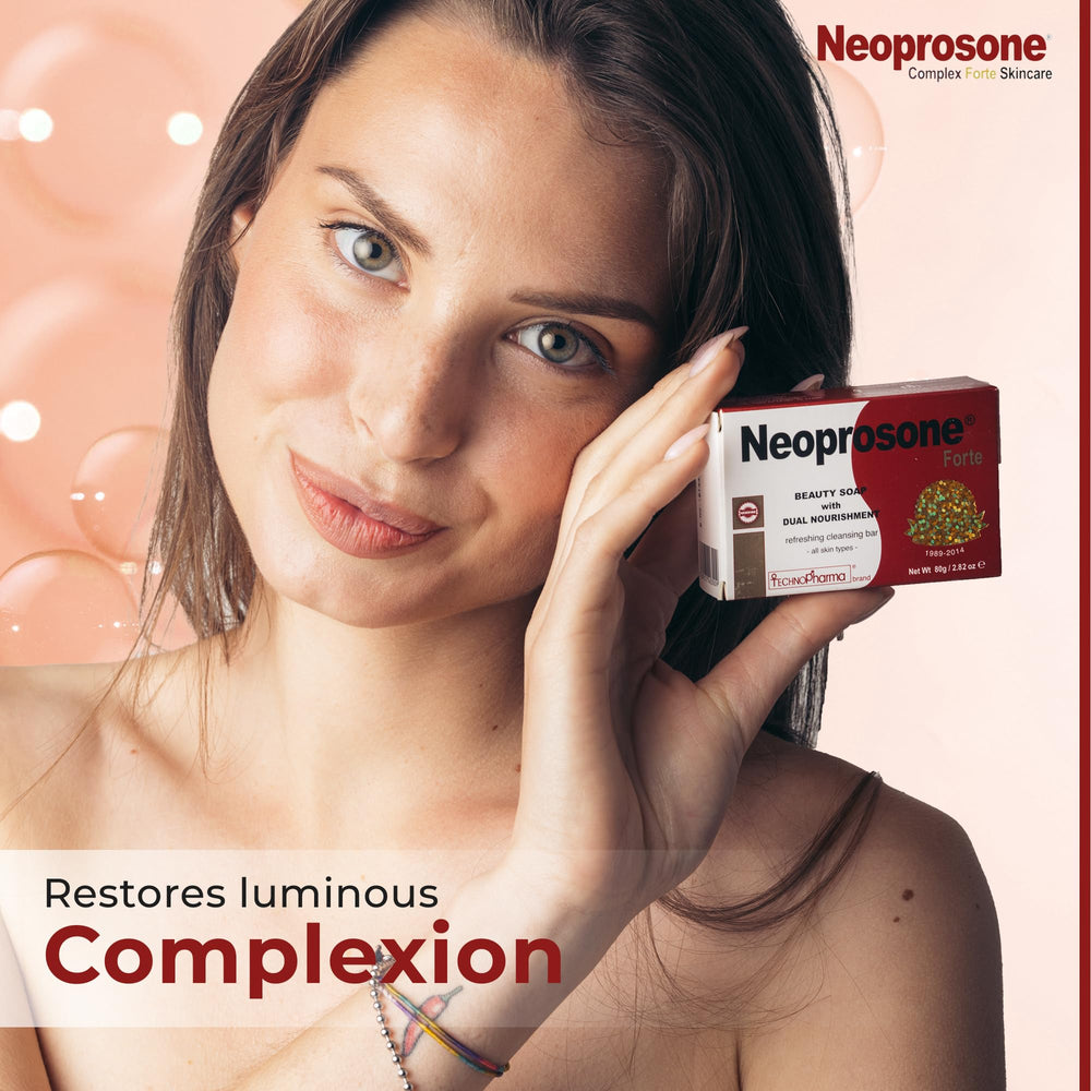 Neoprosone Skin Brightening Soap being applied to the face for even tone.