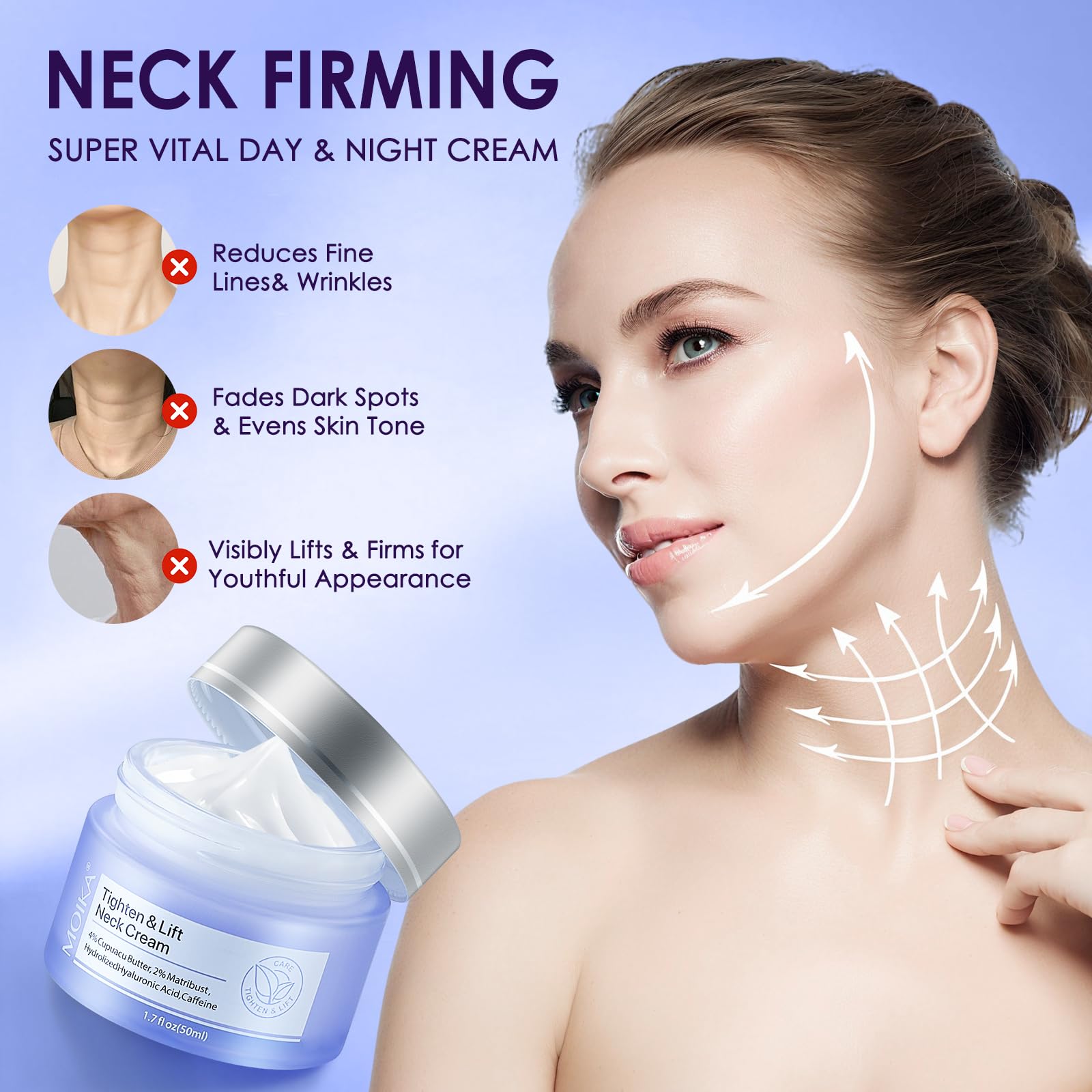 NEORIVER Tighten & Lift Neck Cream bottle with Cupuacu Butter visualizes rich hydration.