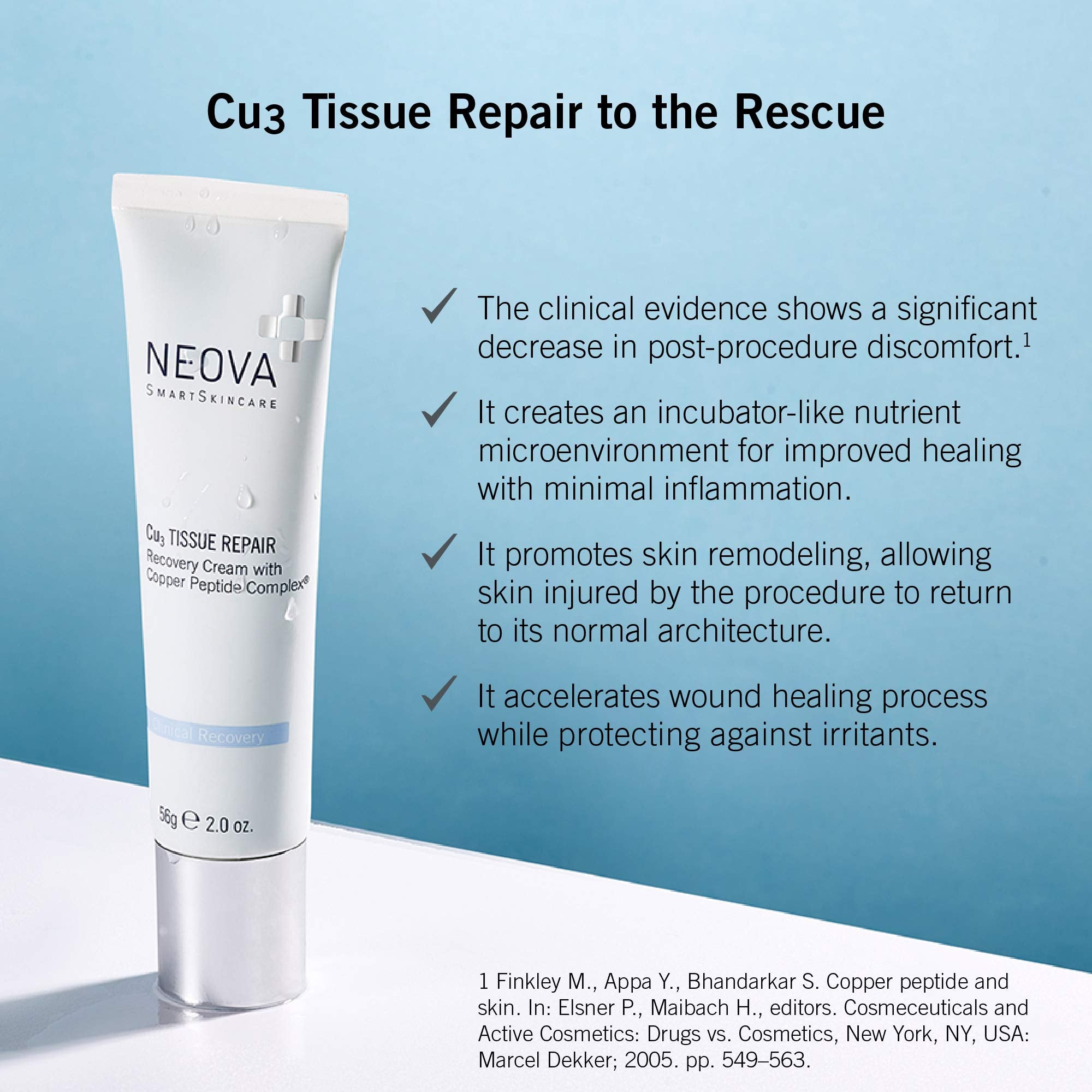 NEOVA Cu3 copper-tripeptide closeup highlights soothing ingredients for tender skin.