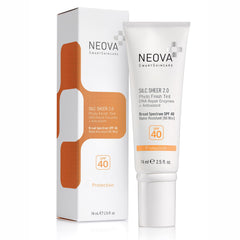 NEOVA Silc Sheer 2.0 tinted sunscreen bottle with pearl finish providing natural coverage and UV protection