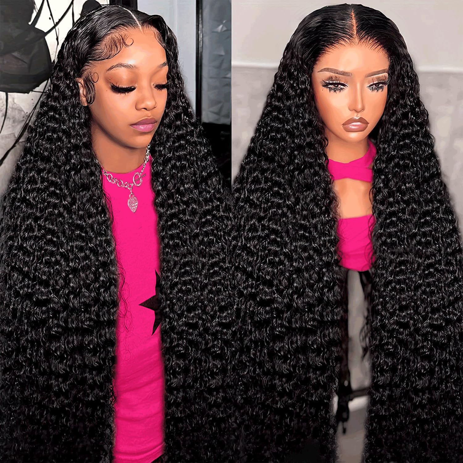 Nervoss deep-wave lace-front wig 30 inch with natural texture for versatile styling.