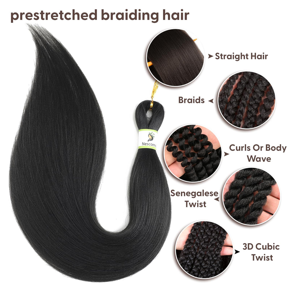 Nescorner braiding hair pre stretched in-hand shows full-head coverage with eight packs.