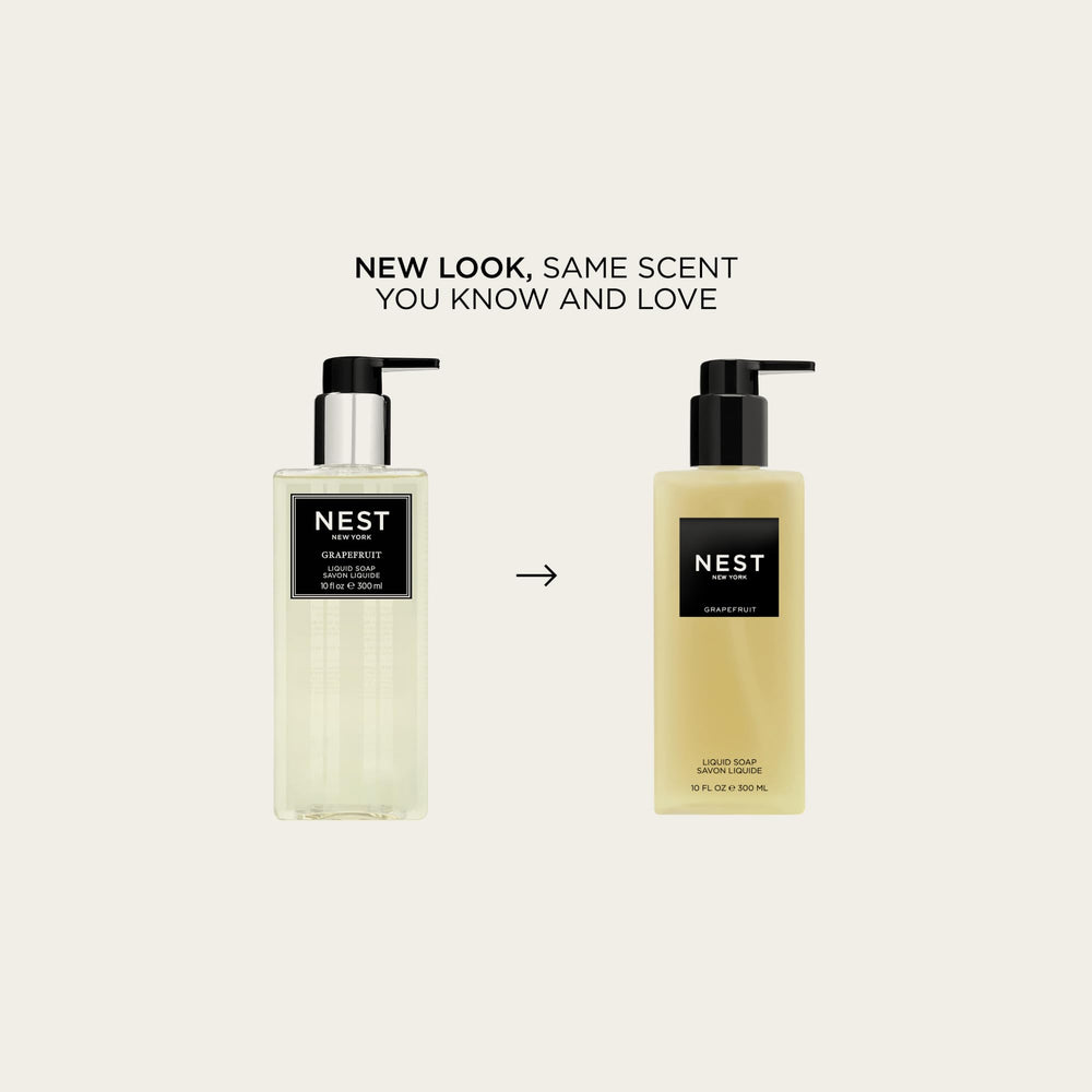 NEST New York Grapefruit Liquid Soap bottle on sink, gluten-free and cruelty-free formula