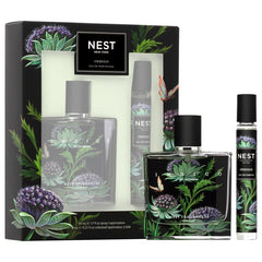 NEST New York Indigo EDP bottle with travel spray for on-the-go scent touchups.