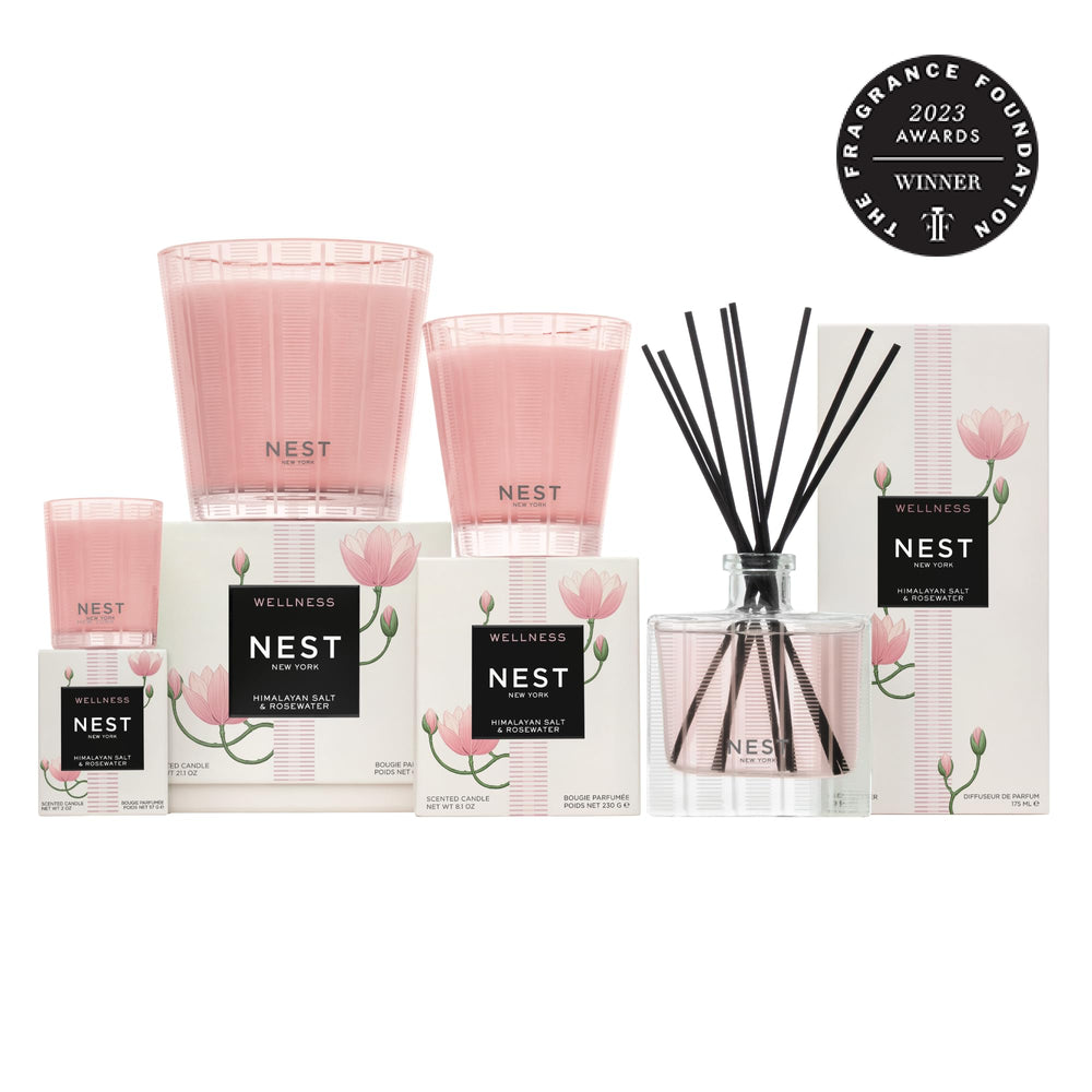 NEST New York liquid soap bathroom-shelf display emphasizes cruelty-free and gluten-free attributes