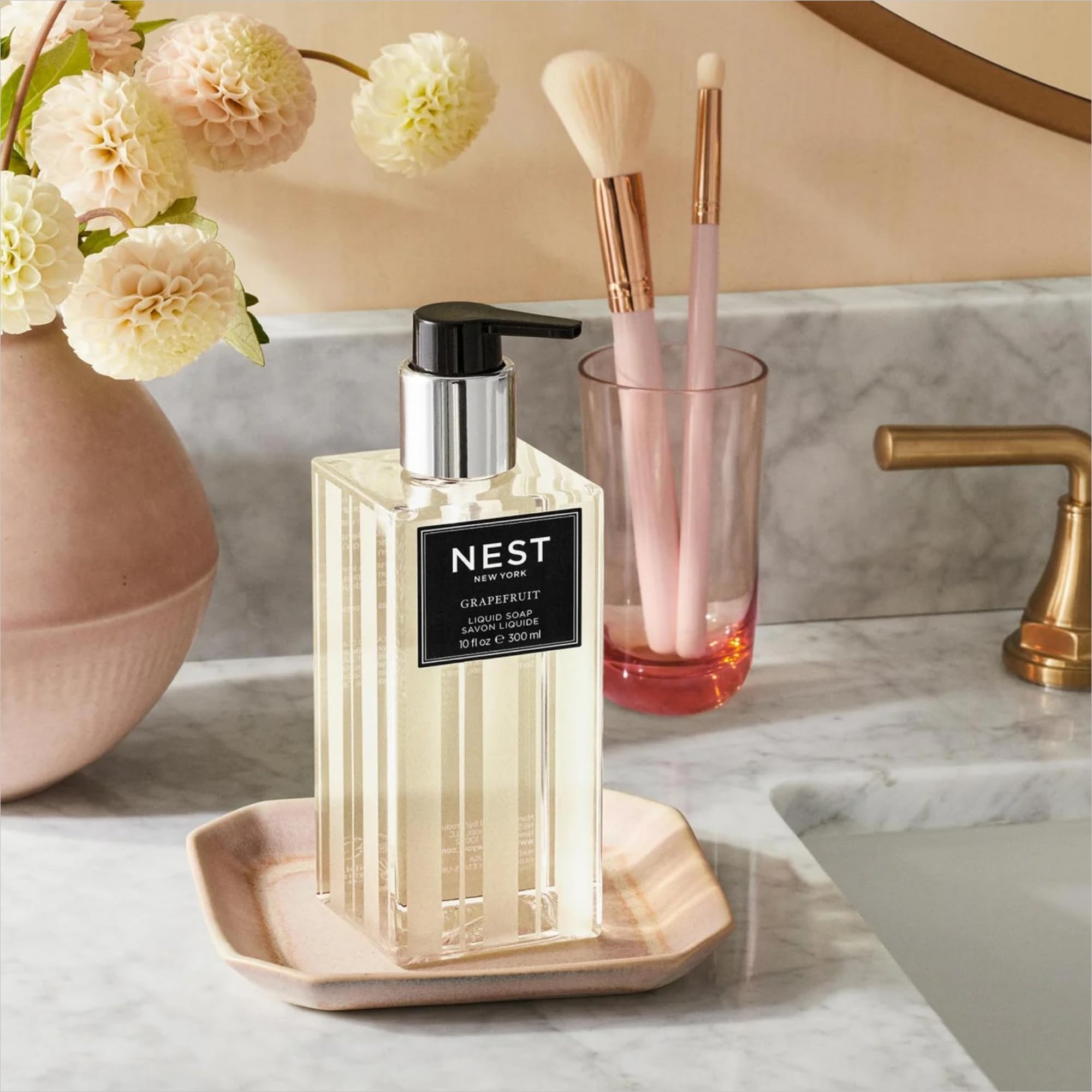 Nest New York Liquid Soap driftwood chamomile foamy lather suggests clean, relaxing handwashing moments