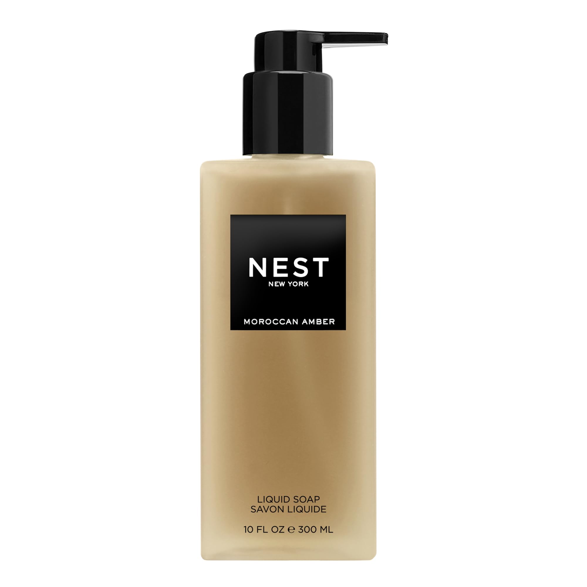 NEST New York Moroccan Amber liquid soap bottle closeup for daily cleansing ritual with earthy fragrance.