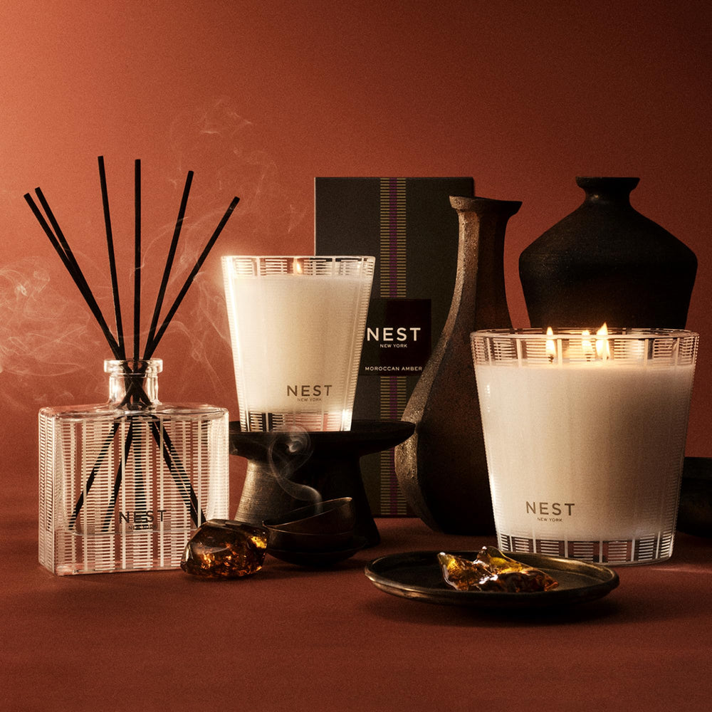 NEST New York Moroccan Amber scent profile with exotic notes for a mood-enhancing home ritual.