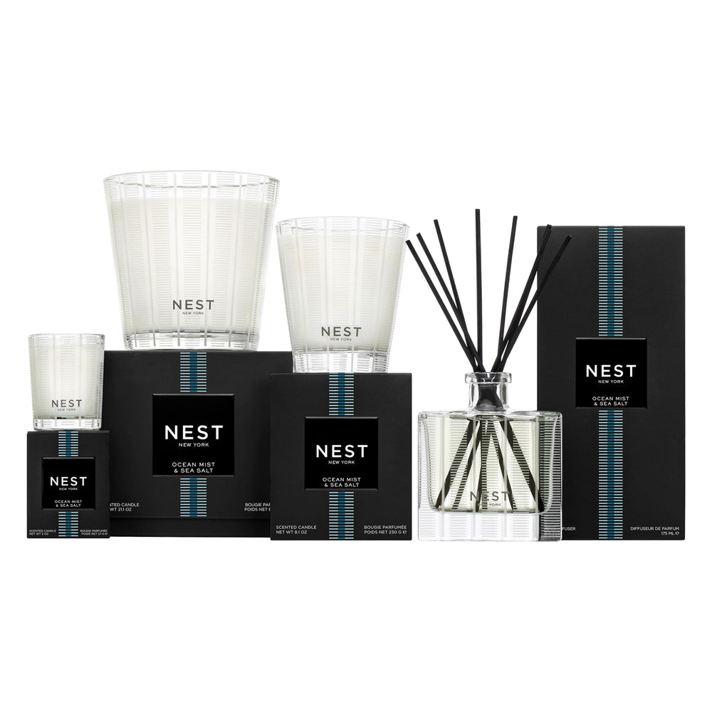 NEST New York Ocean Mist hand dispense in a clean bathroom scene.