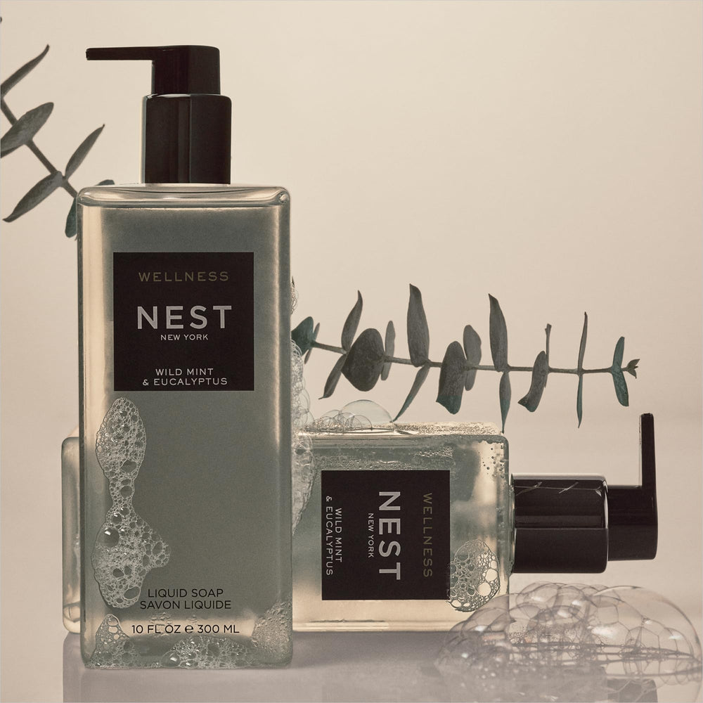 NEST New York liquid soap label highlights gluten-free and cruelty-free formulation for mindful use.