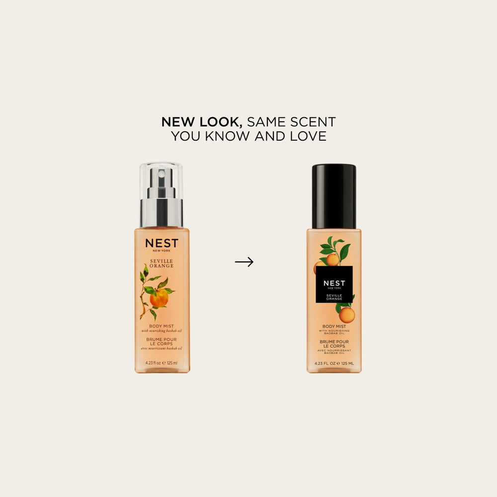 NEST New York Seville Orange Body Mist spray application showcasing a light, refreshing aroma.