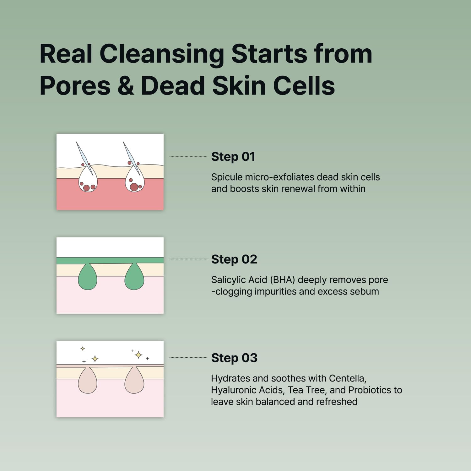 NEUL20S Spicule CICA Foam Cleanser applying tingling-spicules on skin shows active cleansing.