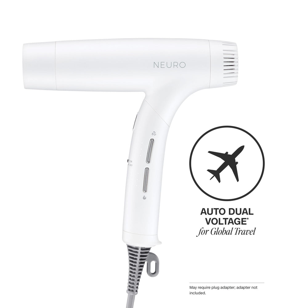 Neuro Dry+ Global Edition pearlescent white dryer side view highlighting compact design