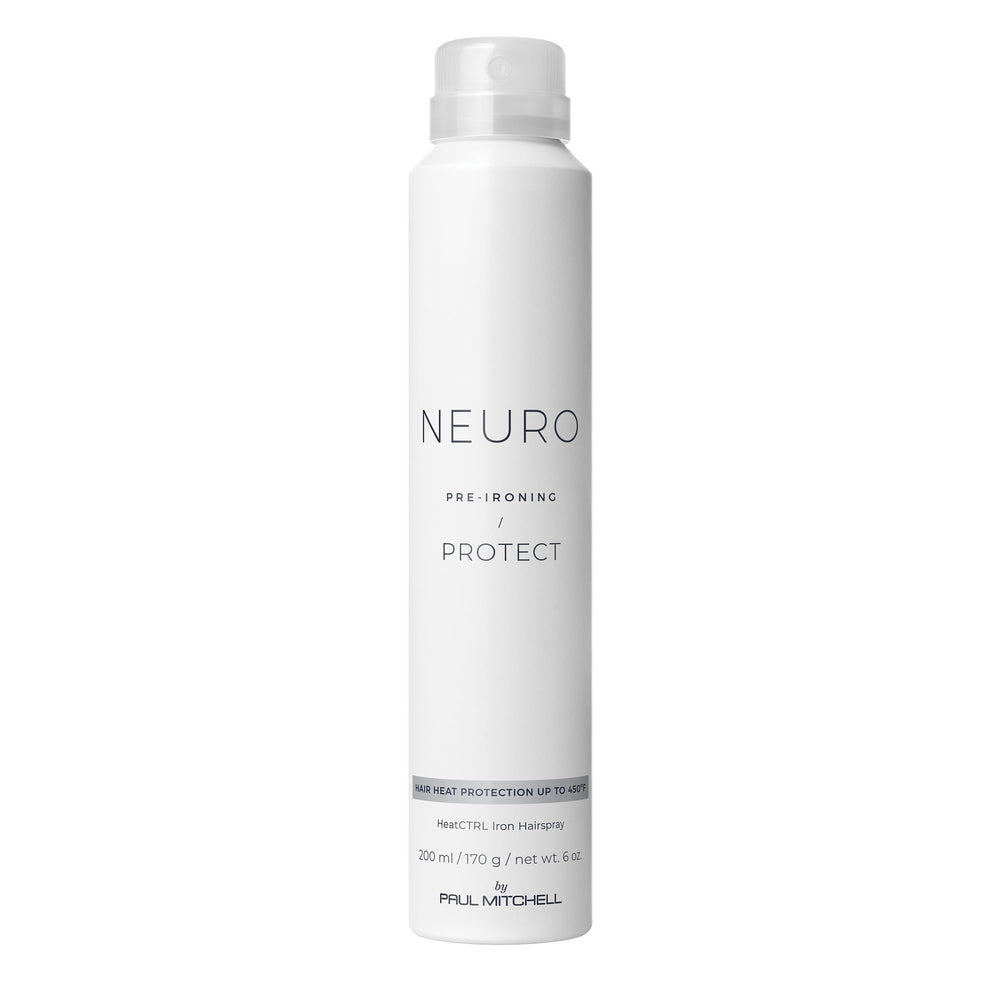 Neuro Protect HeatCTRL Iron Hairspray bottle in use, shield against heat for smooth styling