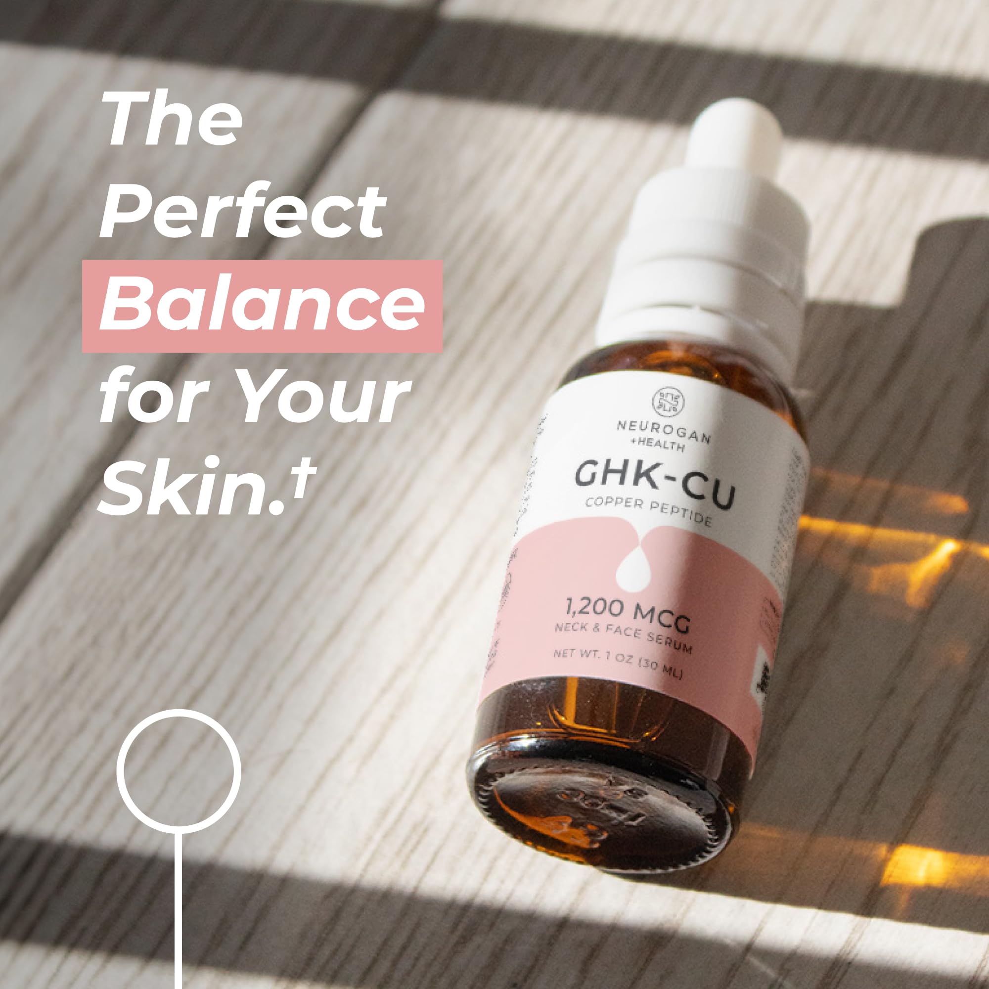 Neurogan GHK-Cu neck and face serum on countertop ready for skincare ritual