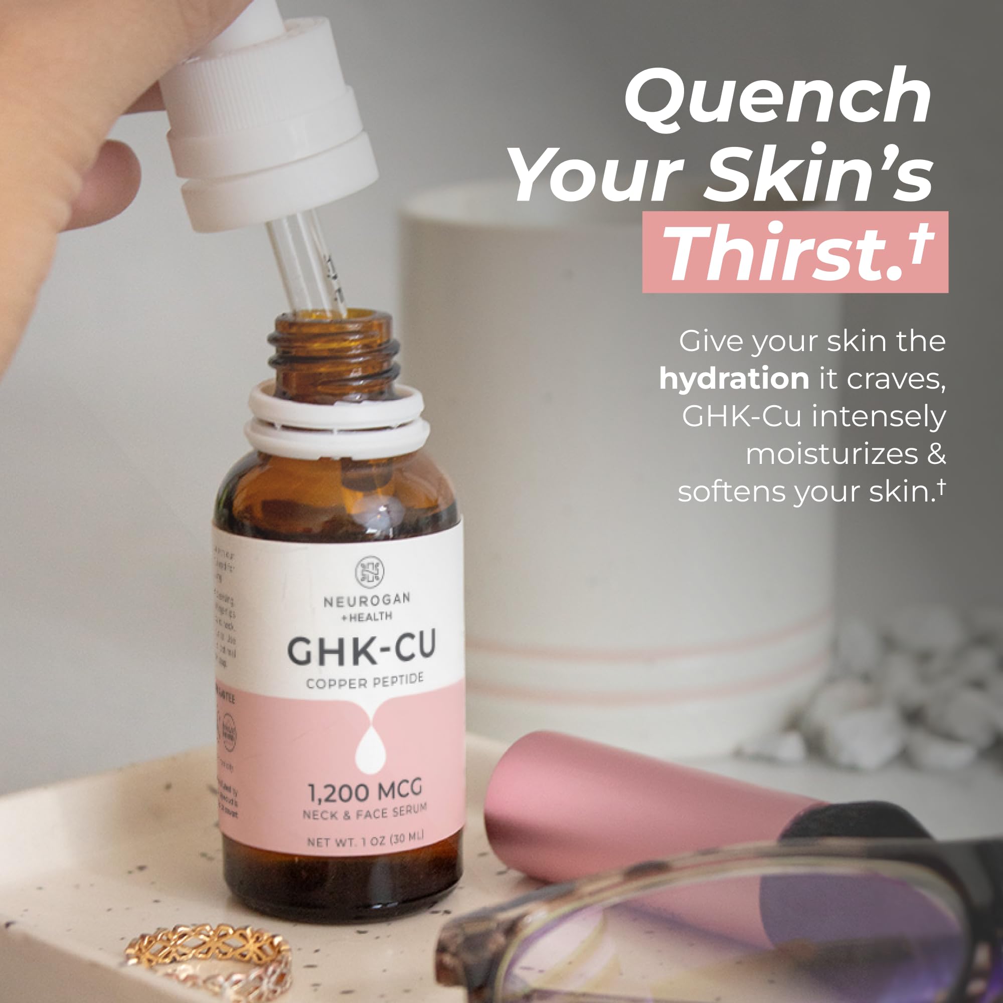 Neurogan GHK-Cu serum pump dispense shows easy application for daily use