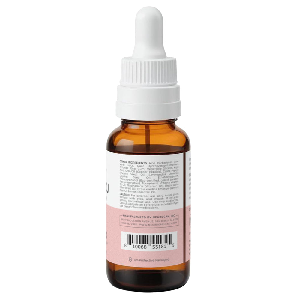 Neurogan GHK-Cu serum texture closeup highlighting silky feel and quick absorption