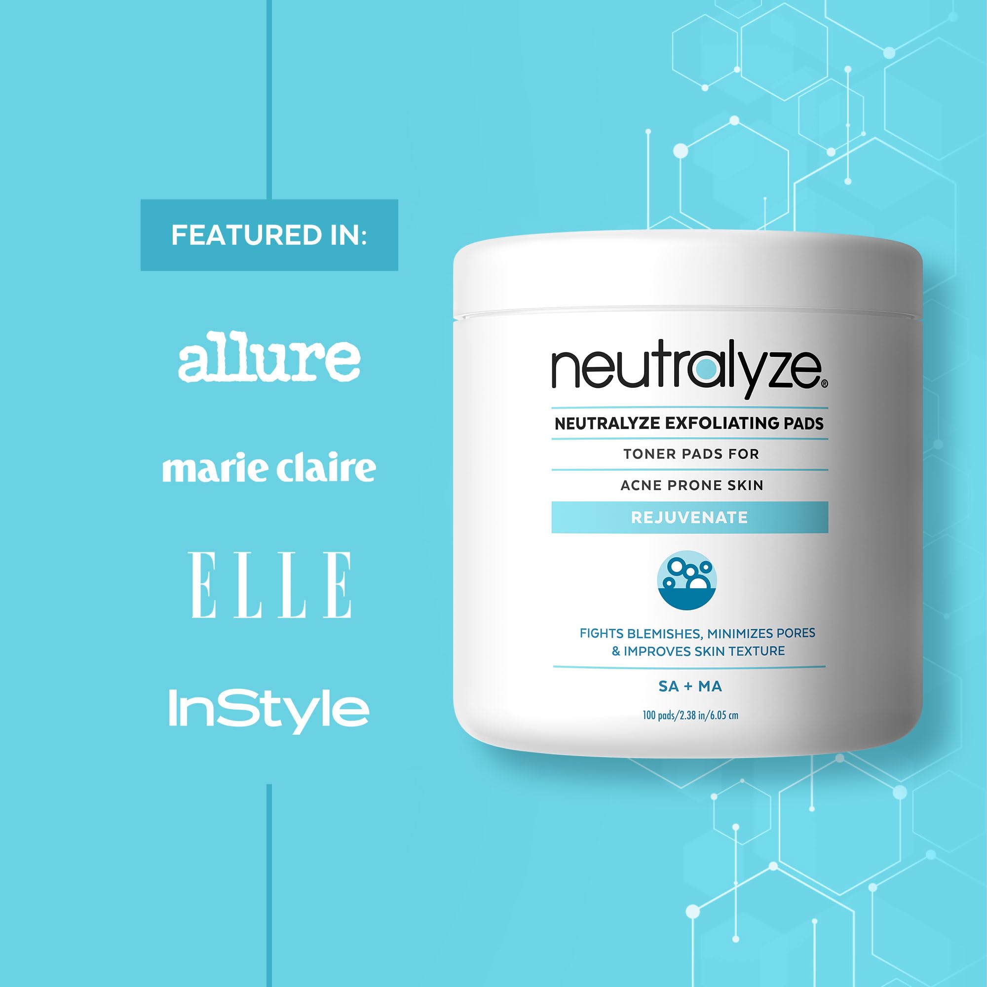 Neutralyze Exfoliating Acne Toner Pads on-face application for daily acne care routine.