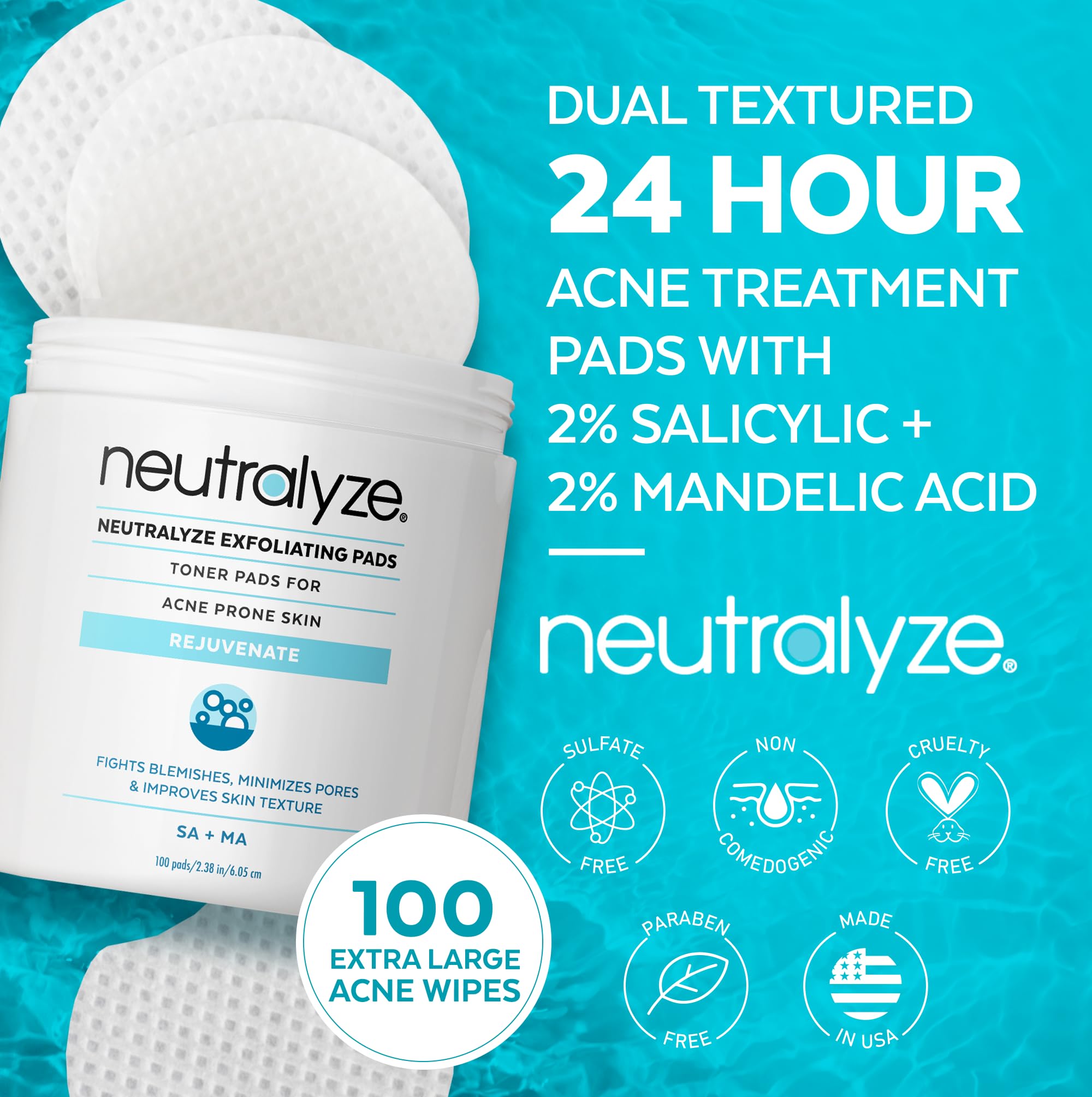 Neutralyze Exfoliating Acne Toner Pads soft-side closeup for mild exfoliation on sensitive skin.