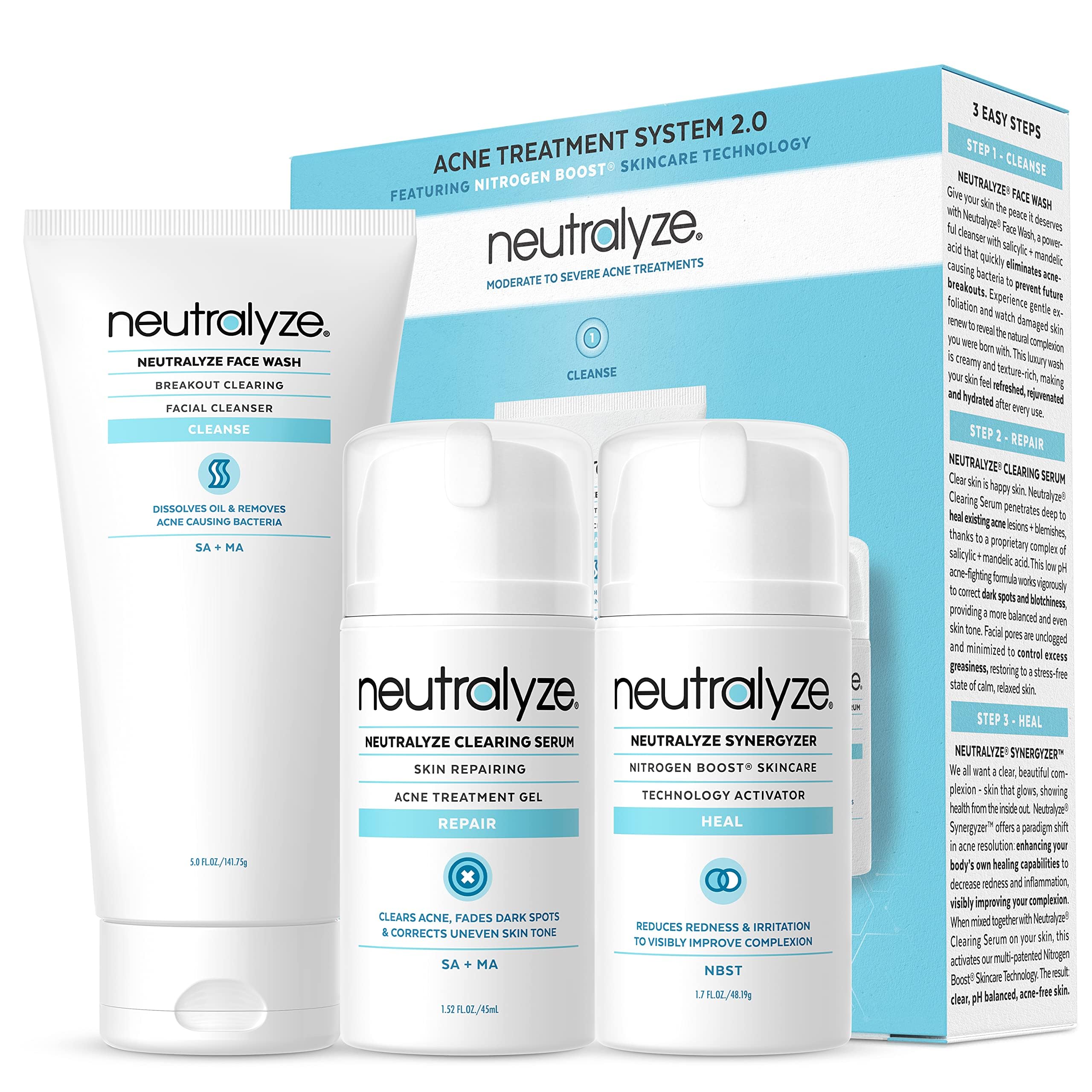 Neutralyze Face Wash bottle demonstrates cleansing action for clear, refreshed skin.