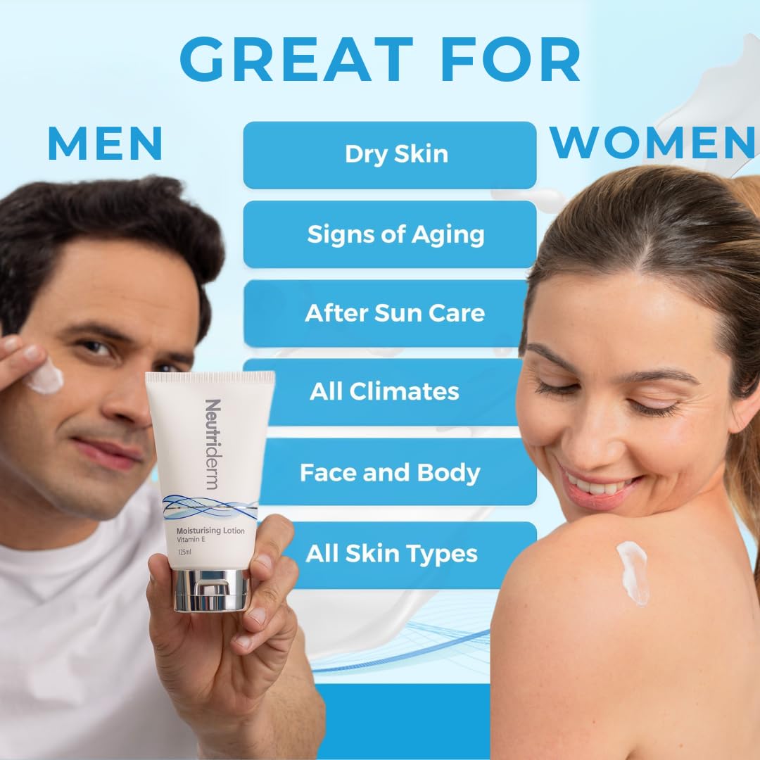 NEUTRIDERM packaging shows parabens-sulfates-fragrance-free claim for gentle daily use