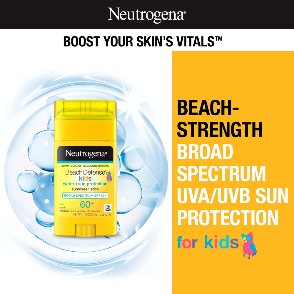 Neutrogena Beach Defense Kids stick on face and body for smooth, clear coverage.