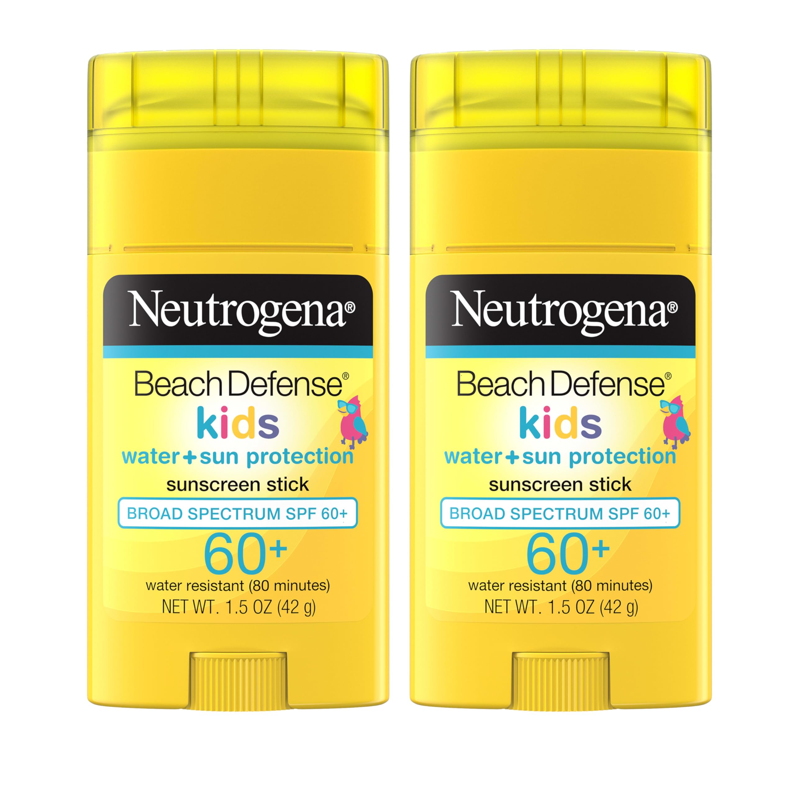 Neutrogena Beach Defense Kids sunscreen stick applying smoothly for quick reapplication in sunny adventures.