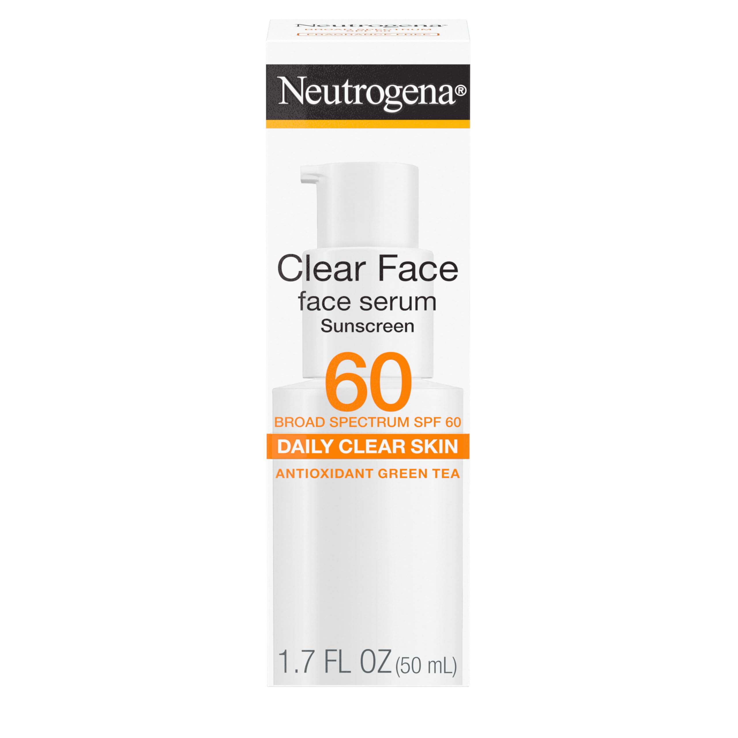 Neutrogena Clear Face Serum Sunscreen bottle showcasing lightweight SPF 60 protection for makeup prep