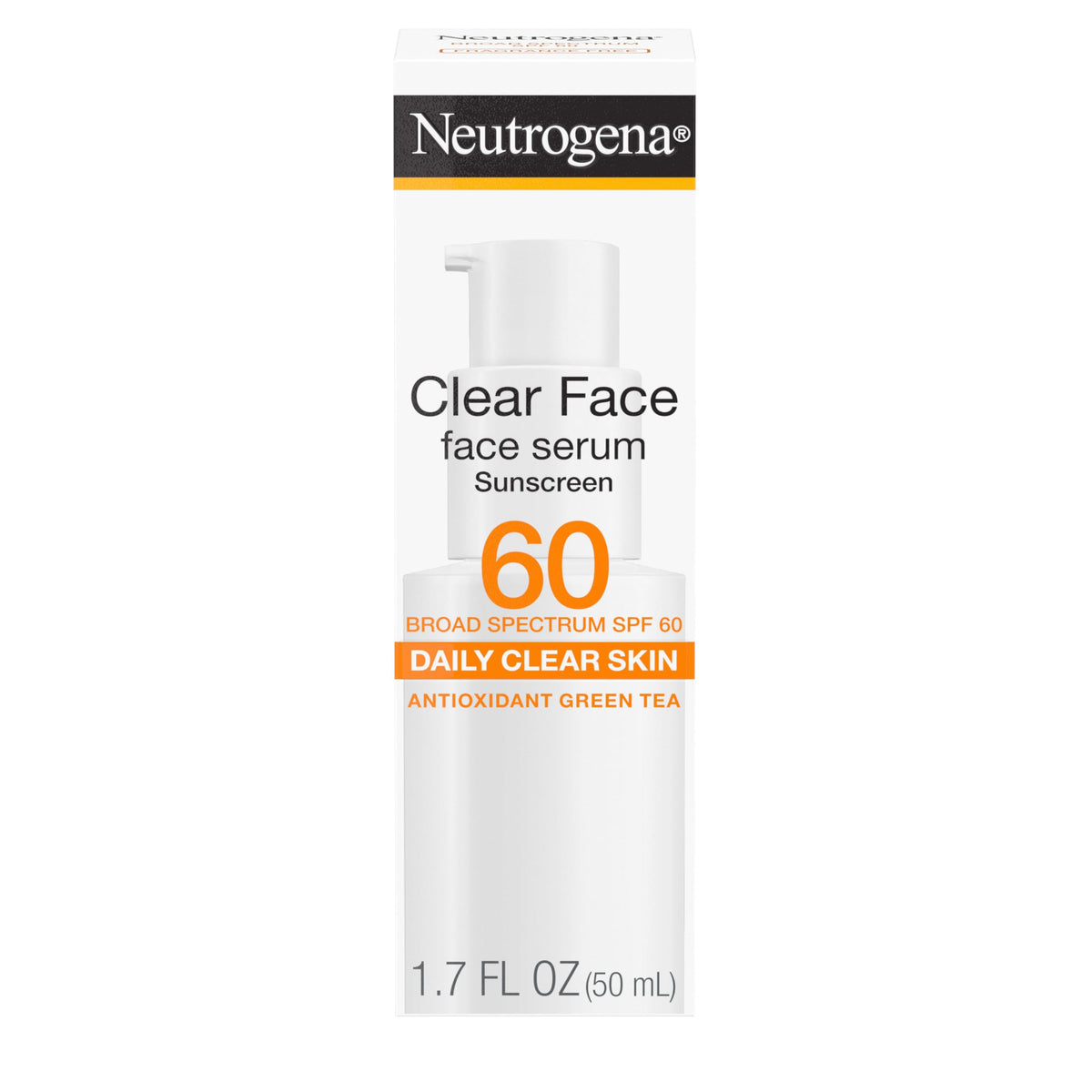 Neutrogena Clear Face Serum Sunscreen bottle showcasing lightweight SPF 60 protection for makeup prep