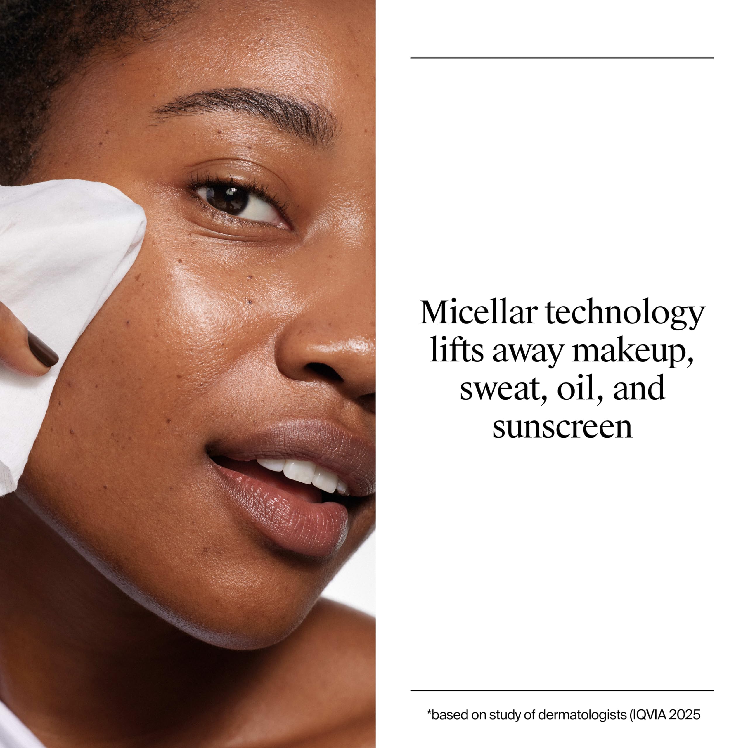 Removing waterproof mascara with Neutrogena wipe showing gentle eye-safe benefit
