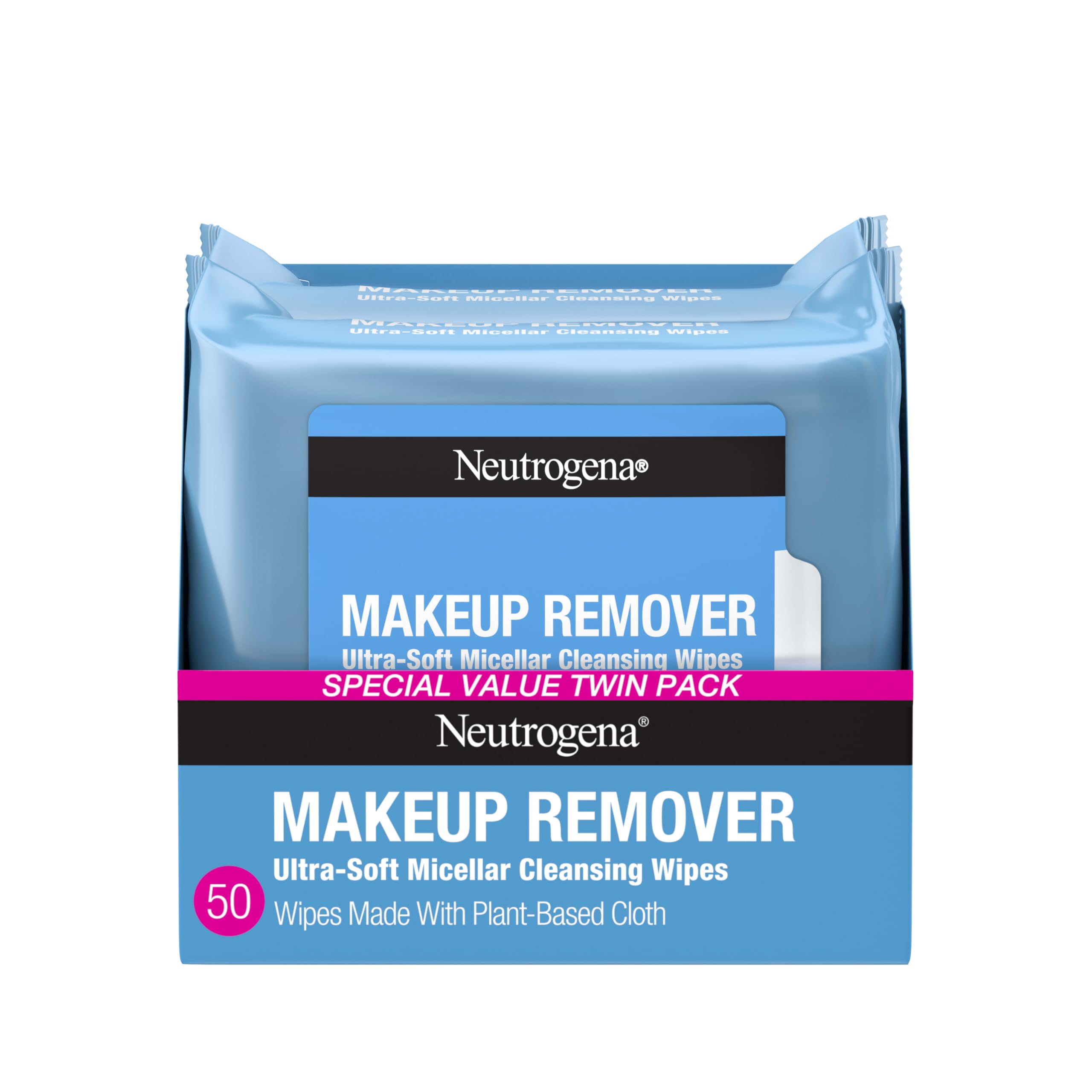 Neutrogena front packaging showing two 25-count packs and portability benefit