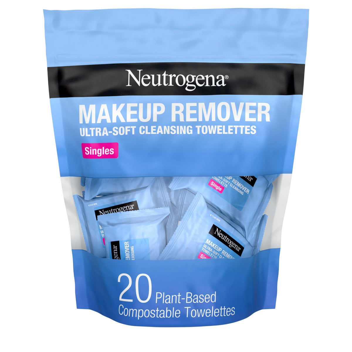 Neutrogena front packaging showing 20 single-use towelettes for easy cleansing