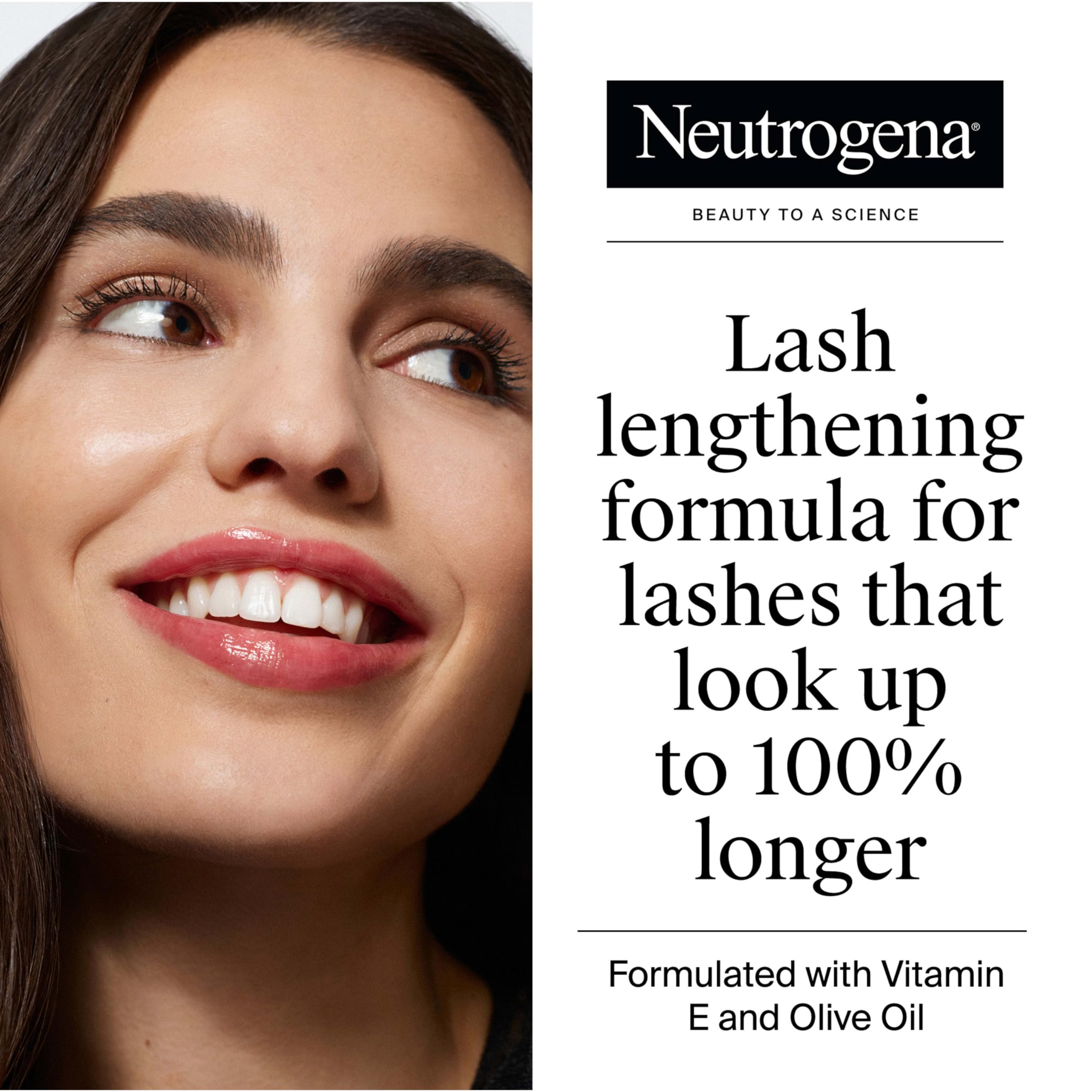 Neutrogena Healthy Lengths Mascara brush-separator shows defined, separated lashes.