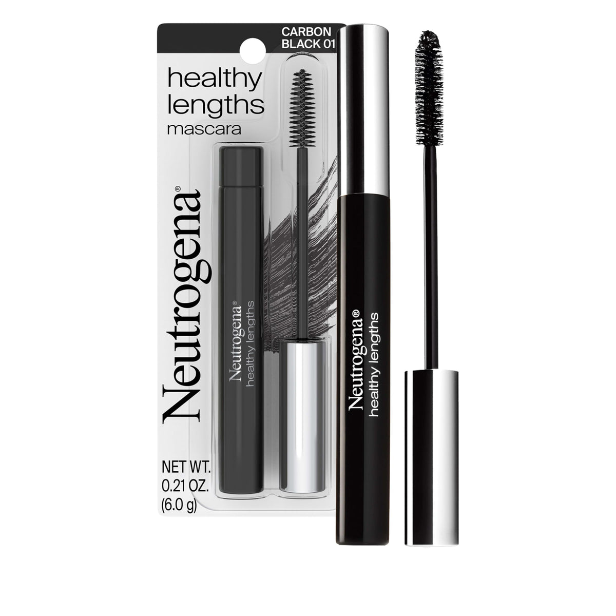 Neutrogena Healthy Lengths Mascara tube carbon black delivers a lengthened look.