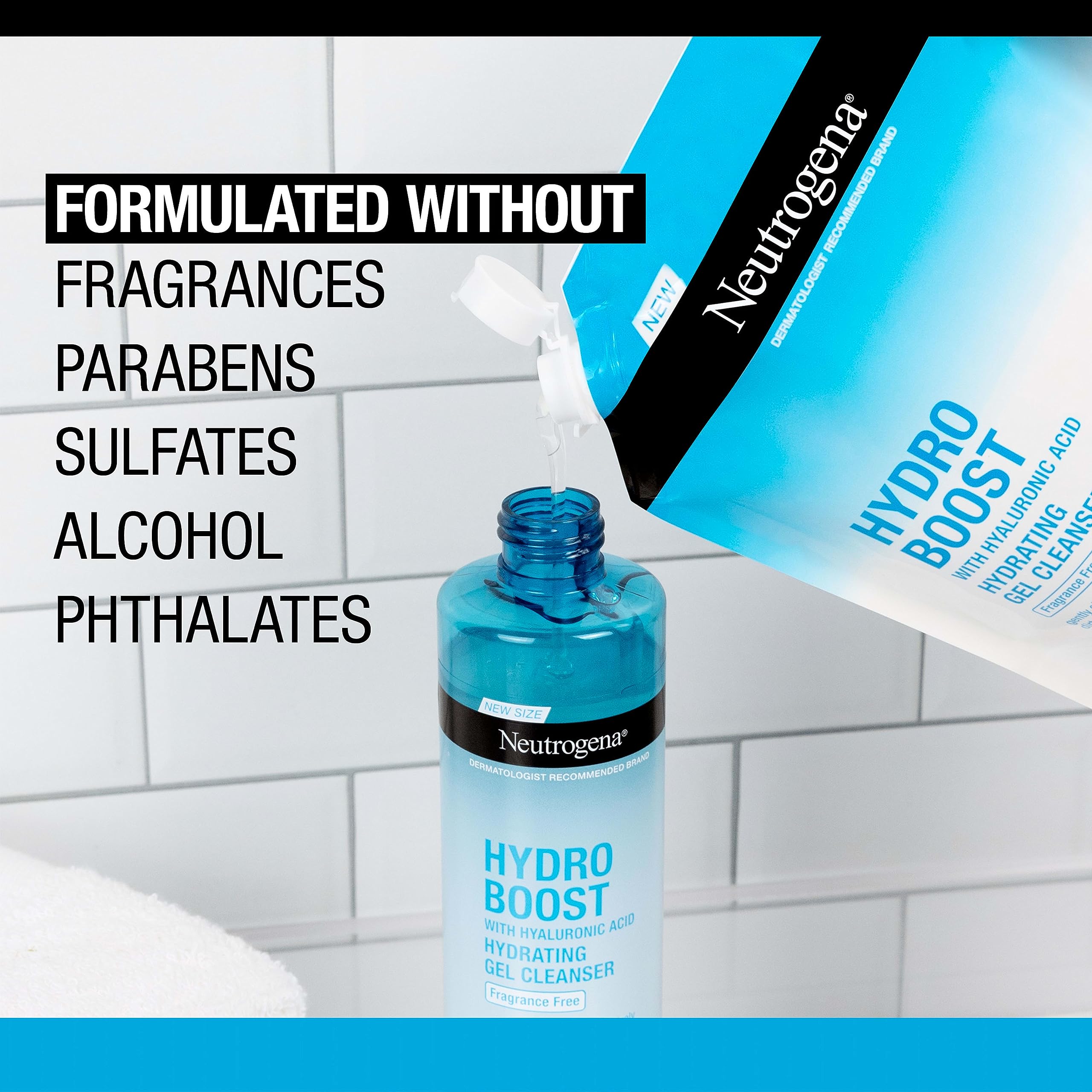 Neutrogena Hydro Boost fragrance-free face wash demonstrates fragrance-free cleansing