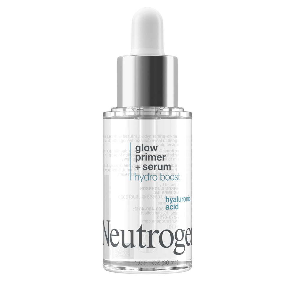 Dewy finish demonstrated with Neutrogena Glow Booster as makeup base.