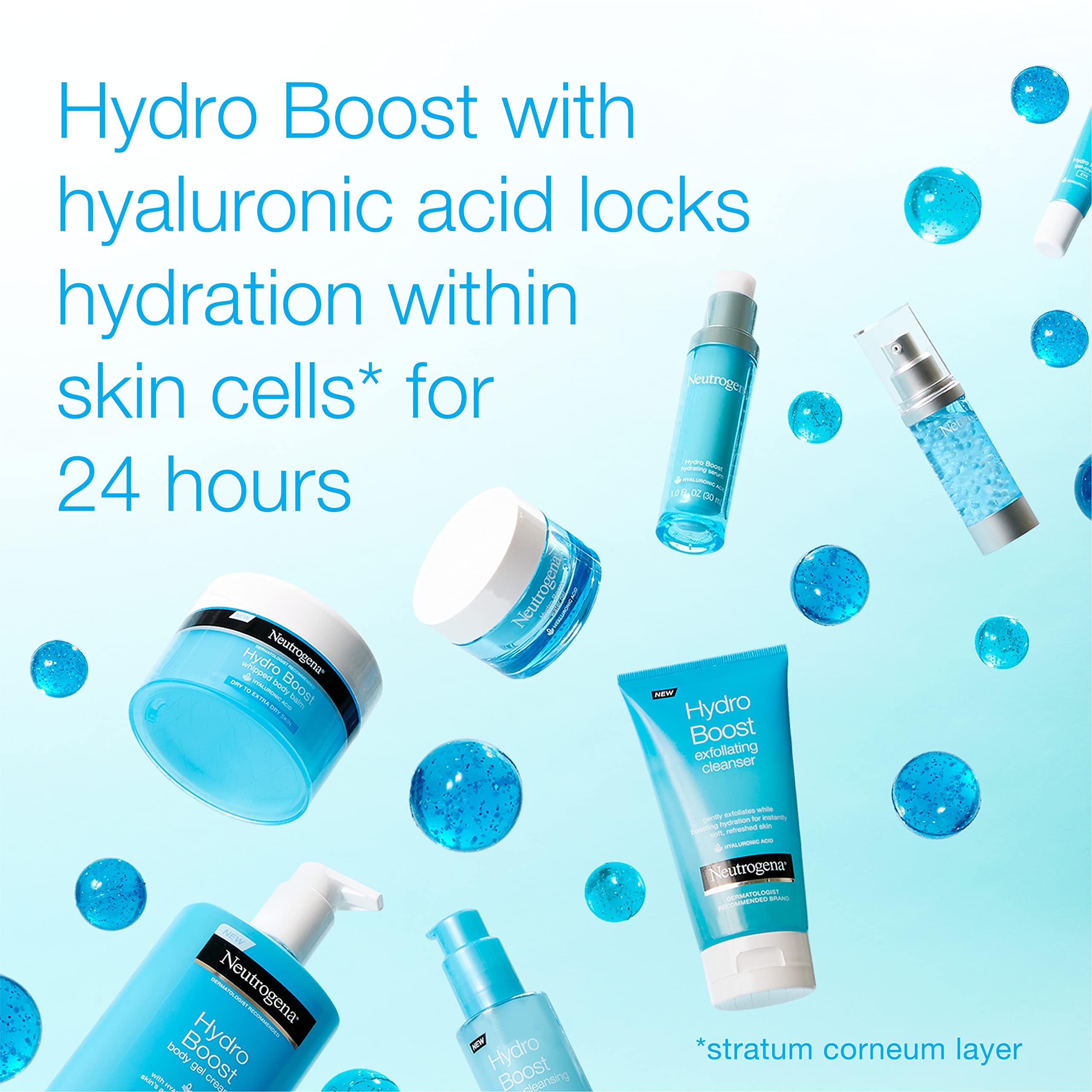 Neutrogena Hydro Boost hydrogel mask alongside hydrating routine visuals